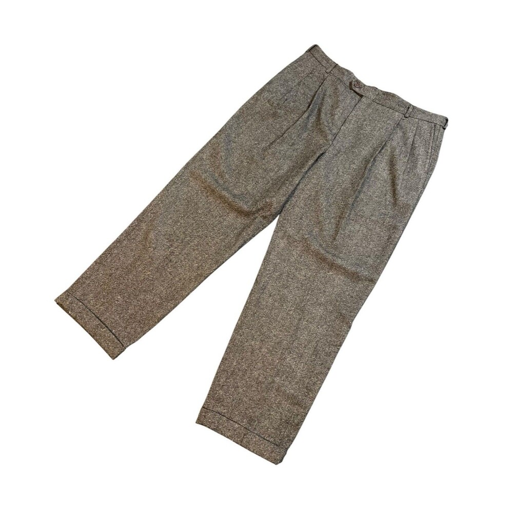 Barry Bricken Brown Tweed Wool Pleated Relaxed Fit Pants Size 38x32 Made In USA